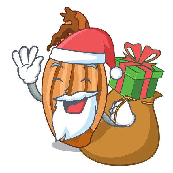 Santa con chalota de regalo en un cuenco de vidrio de dibujos animados — Vector de stock
