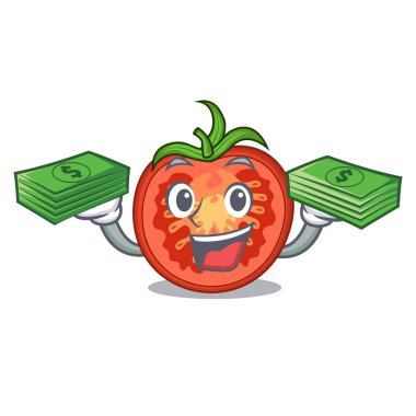 Yemek için para karikatür taze domates dilimleri ile