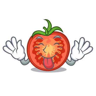 Maskot izole kırmızı domates dilimleri dışarı dil