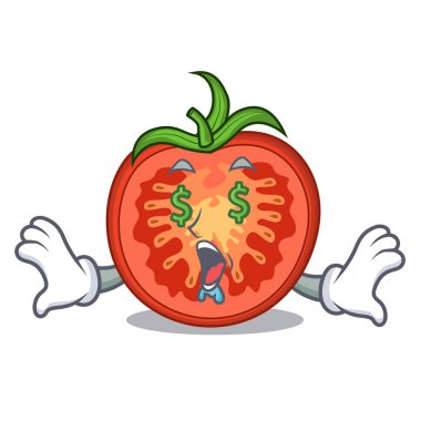 Maskot izole para göz kırmızı domates dilimleri