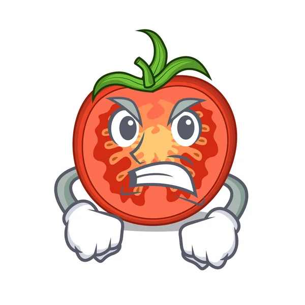 Angry cartoon fresh tomato slices for cooking — Stock Vector