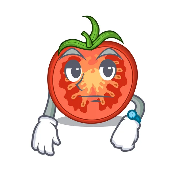 En attente de tranches de tomate rouge isolées sur la mascotte — Image vectorielle