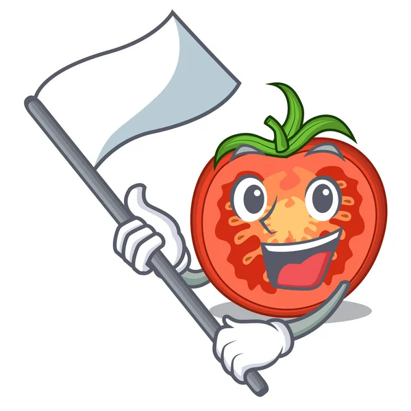 Avec des tranches de tomate rouge drapeau isolé sur la mascotte — Image vectorielle