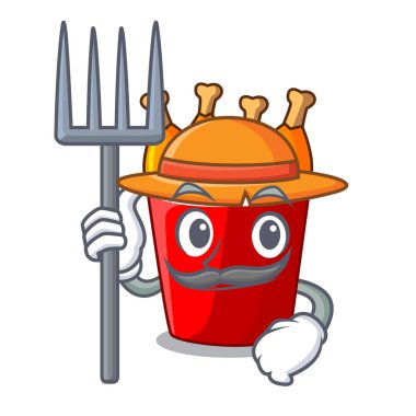 Kızarmış çiftçi karakter kova tavuk lokanta