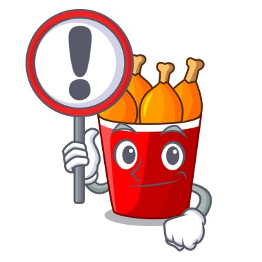 İşareti karakter kova kızarmış tavuk lokanta vektör çizim ile