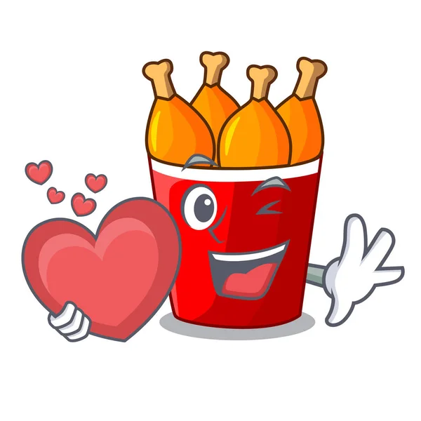Srdcem smažené kuře ve velké kreslený bucket box — Stockový vektor
