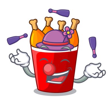 Kızarmış tavuk kova maskotu izole hokkabazlık