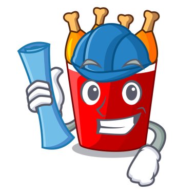 Kızarmış tavuk kırmızı kova karikatür mimar