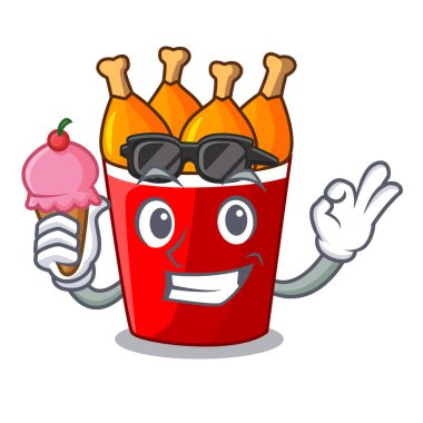 Dondurma ile kızarmış tavuk kırmızı kova karikatür