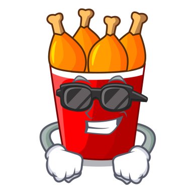 Süper cool kızarmış tavuk kırmızı kova karikatür