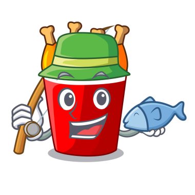 Balık tutma kızarmış tavuk büyük karikatür kova kutusunda