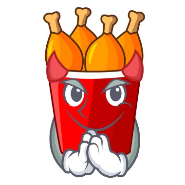 Şeytan kızarmış tavuk büyük karikatür kova kutusunda