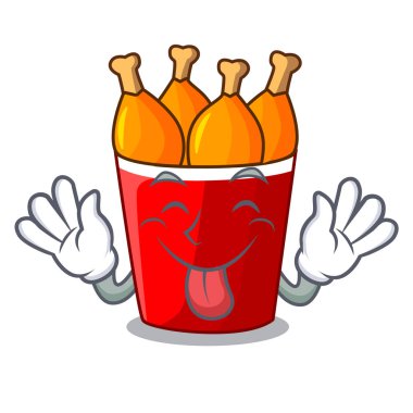 Kızarmış tavuk dilini kova üzerinde izole maskot