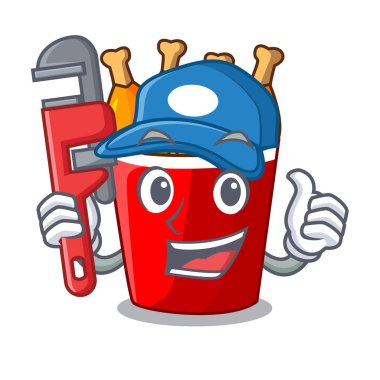 Tesisatçı kızarmış tavuk kova maskotu izole