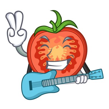 Gitar karikatür taze domates dilimleri ile yemek pişirmek için