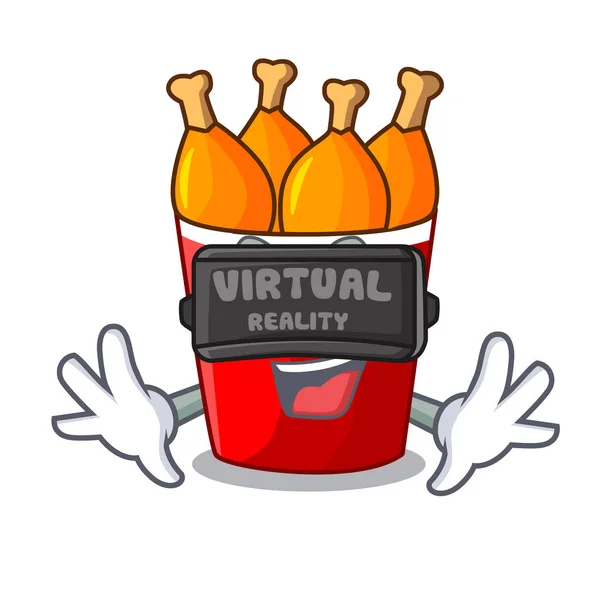 Virtual reality fried chicken in big cartoon bucket box — Stock Vector