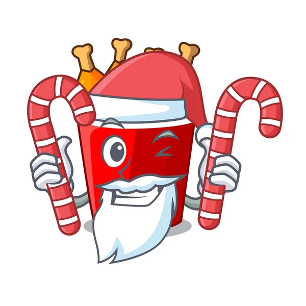 Santa con cubo de pollo frito caramelo aislado en la mascota — Vector de stock