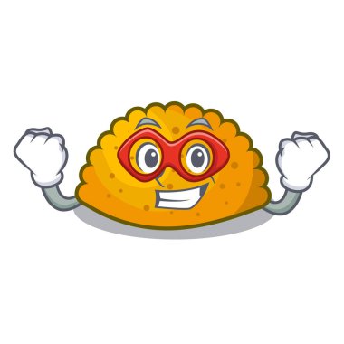 Süper kahraman lezzetli kızarmış köftesi tabağı karikatür