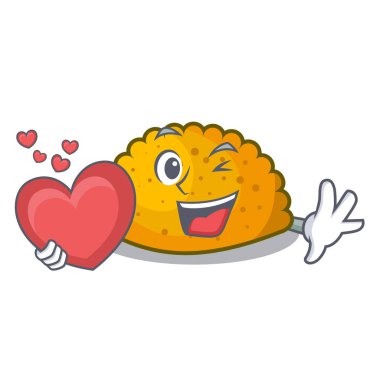 Köftesi maskotu izole kalp ile kızarmış