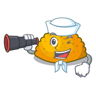 Denizci maskotu izole dürbün kızarmış köftesi ile