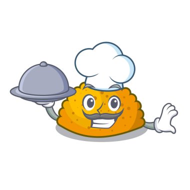 Şef gıda ile maskotu izole köftesi kızarmış