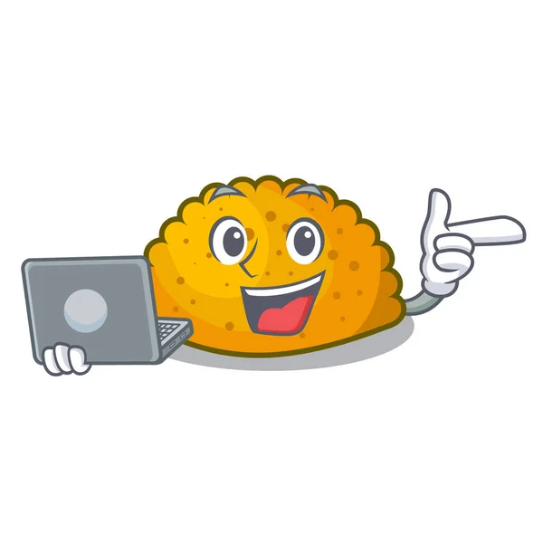 Dengan laptop karakter jamaican roti di panggangan - Stok Vektor