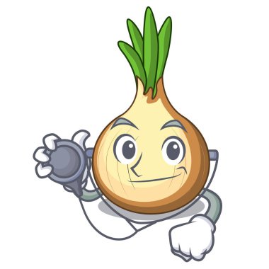 Doktor karakter taze sarı soğan masada