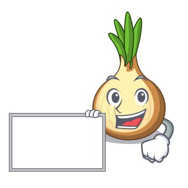 Yönetim Kurulu karakter taze sarı soğan ile masada