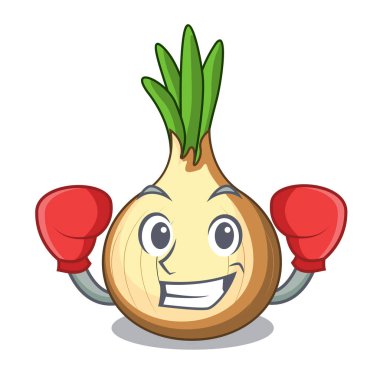 Boks karakter taze sarı soğan masada