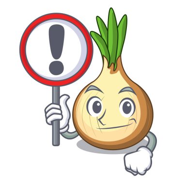 İşareti karakter taze sarı soğan ile masada