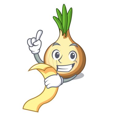 Yemek pişirmek için menü çizgi film olgun sarı soğan ile