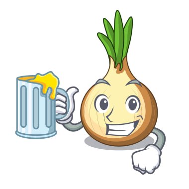 Yemek pişirmek için suyu çizgi film olgun sarı soğan ile