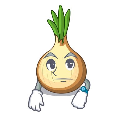 Maskot izole taze sarı soğan bekliyor