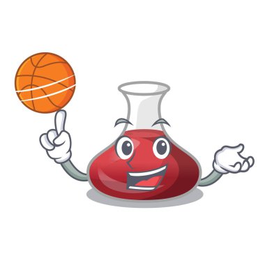 Basketbol karakter cam sürahi ile kırmızı şarap ile