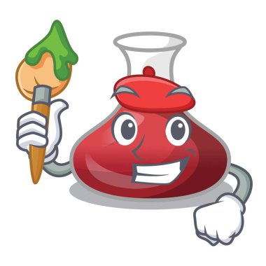 Sanatçı karakter cam sürahi kırmızı şarap ile