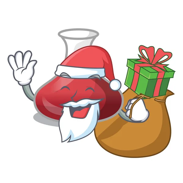 Père Noël avec cadeau décanteur de vin rouge isolé sur mascotte — Image vectorielle