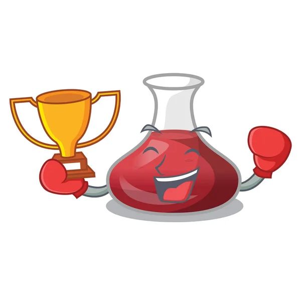 Boxe gagnant décanteur de vin rouge isolé sur mascotte — Image vectorielle
