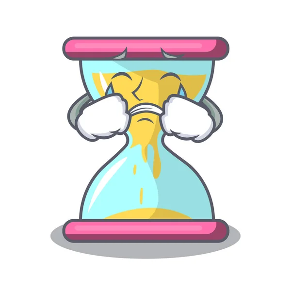 Crying modern hourglass on the table cartoon — Stock Vector