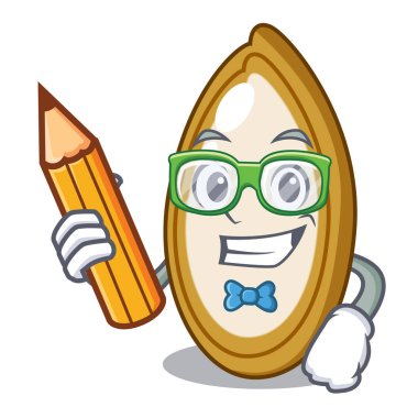 Öğrenci balkabağı tohumları kase karikatür masada