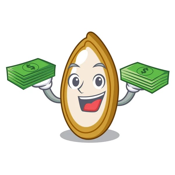 Com dinheiro sementes de abóbora frescas no desenho animado placa — Vetor de Stock