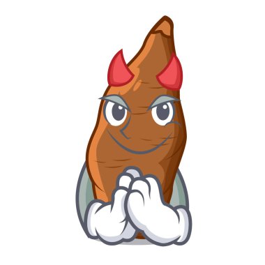 Şeytan olgun manyok karikatür masada