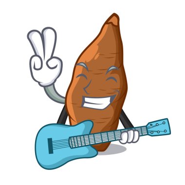 Gitar olgun manyok ile karikatür masada