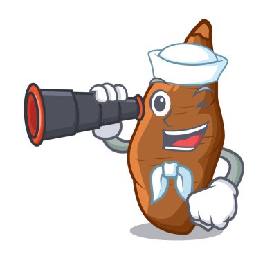 Denizci ile dürbün olgun manyok karikatür masada