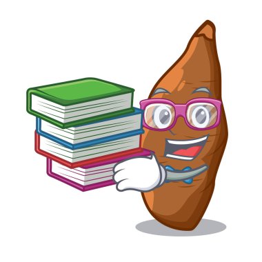 Öğrenci kitap taze manyok maskotu izole ile