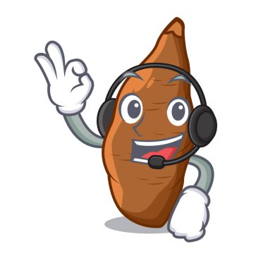 Maskot izole kulaklık taze manyok ile