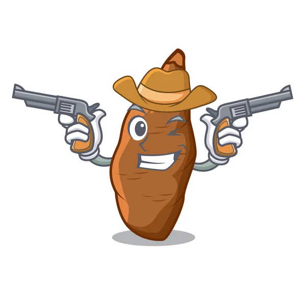 Cowboy-Charakter Maniok auf dem Markt Obst — Stockvektor