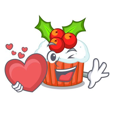 Kalp ile Noel dekore kek parti için karikatür