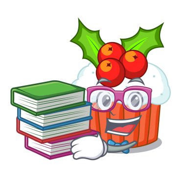 Öğrenci kitap lezzetli Noel kekler maskotu izole