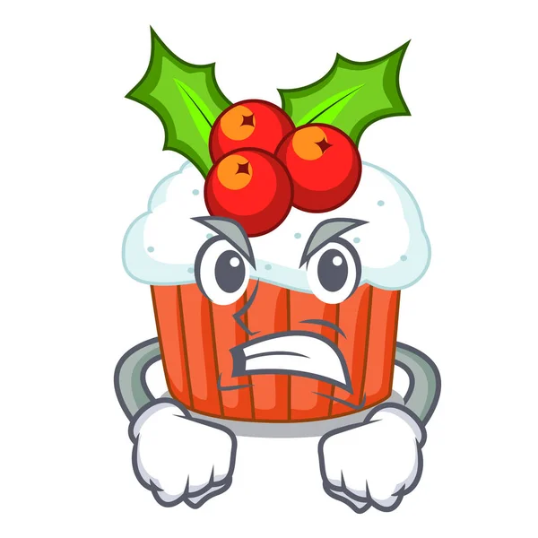 Enojado decorado Navidad cupcakes dibujos animados para fiesta — Vector de stock