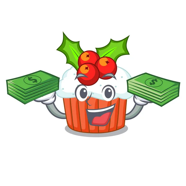 Avec de l'argent décoré cupcakes de Noël dessin animé pour la fête — Image vectorielle